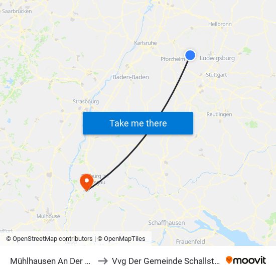 Mühlhausen An Der Enz to Vvg Der Gemeinde Schallstadt map