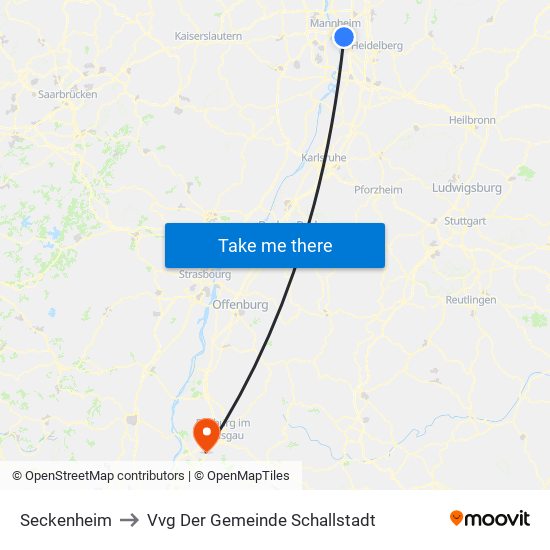 Seckenheim to Vvg Der Gemeinde Schallstadt map