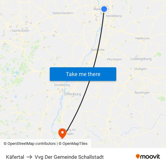 Käfertal to Vvg Der Gemeinde Schallstadt map