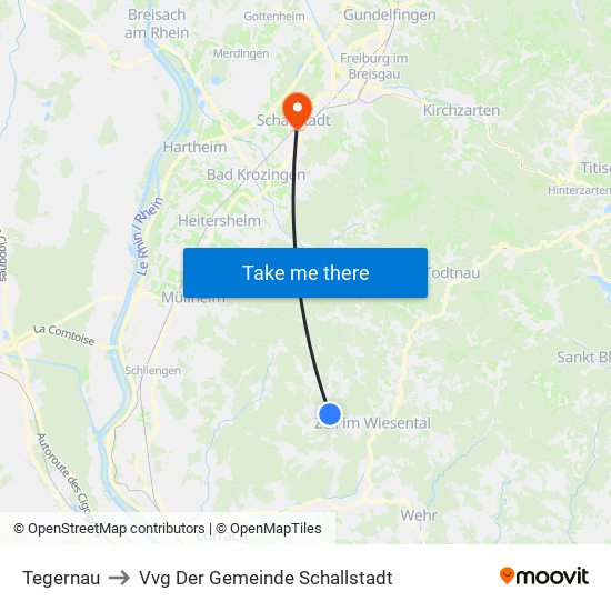 Tegernau to Vvg Der Gemeinde Schallstadt map