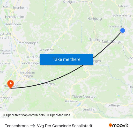 Tennenbronn to Vvg Der Gemeinde Schallstadt map