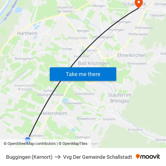 Buggingen (Kernort) to Vvg Der Gemeinde Schallstadt map