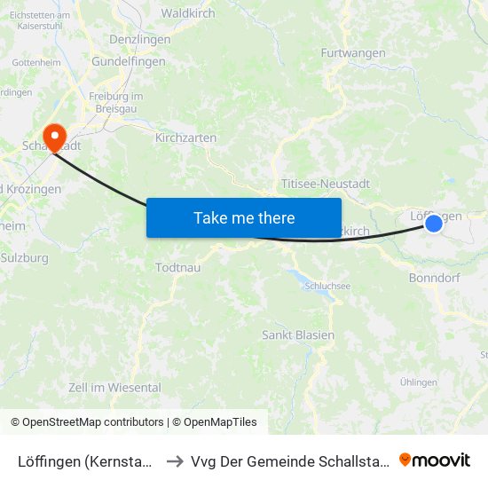 Löffingen (Kernstadt) to Vvg Der Gemeinde Schallstadt map