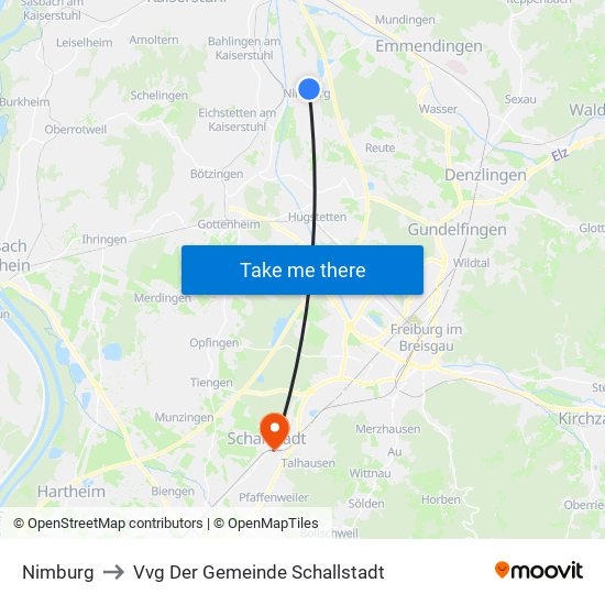 Nimburg to Vvg Der Gemeinde Schallstadt map