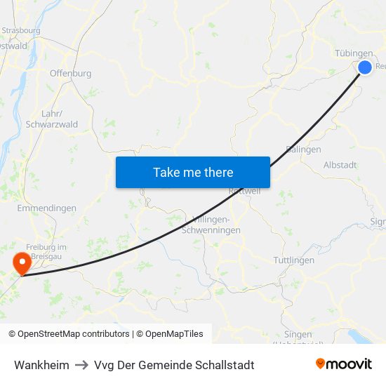 Wankheim to Vvg Der Gemeinde Schallstadt map