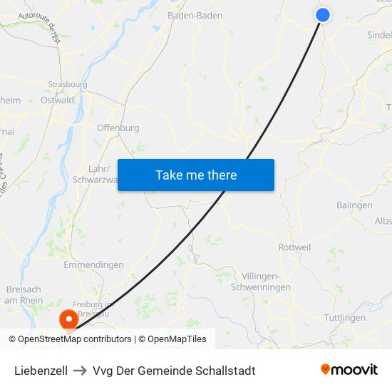 Liebenzell to Vvg Der Gemeinde Schallstadt map