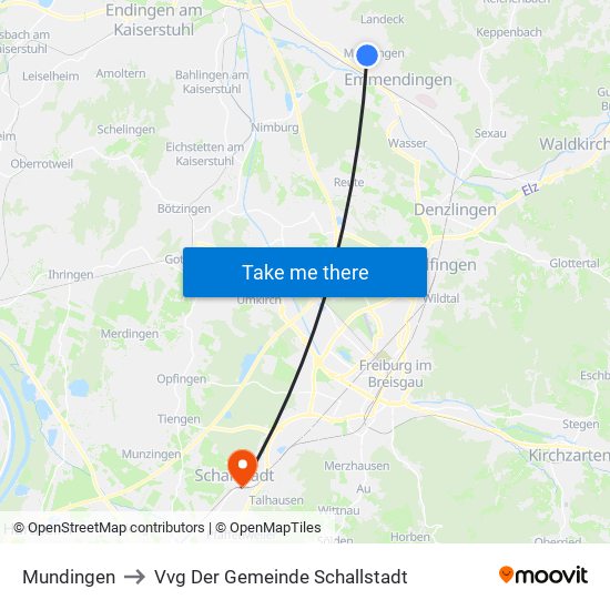 Mundingen to Vvg Der Gemeinde Schallstadt map