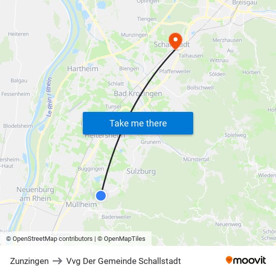 Zunzingen to Vvg Der Gemeinde Schallstadt map