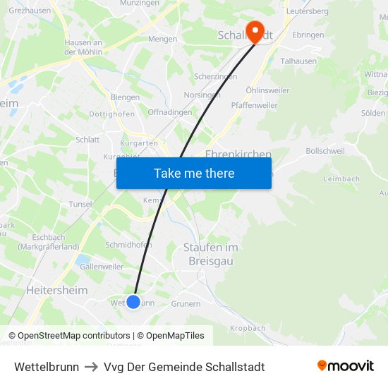 Wettelbrunn to Vvg Der Gemeinde Schallstadt map