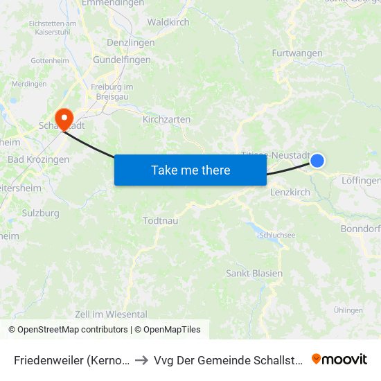 Friedenweiler (Kernort) to Vvg Der Gemeinde Schallstadt map