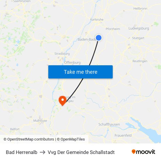 Bad Herrenalb to Vvg Der Gemeinde Schallstadt map
