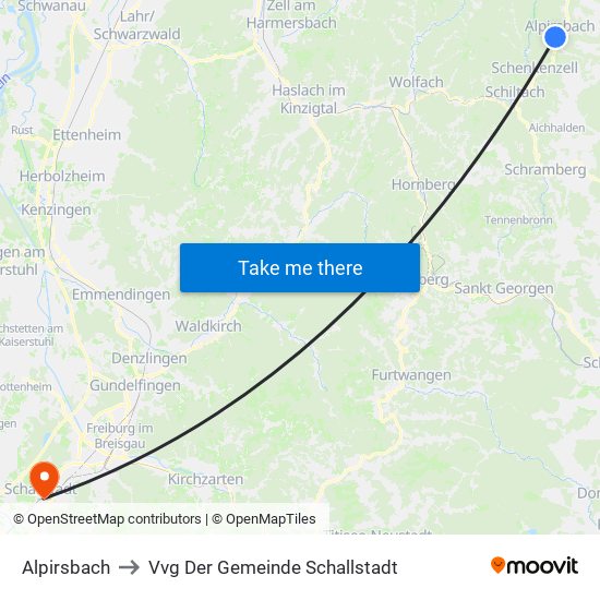 Alpirsbach to Vvg Der Gemeinde Schallstadt map