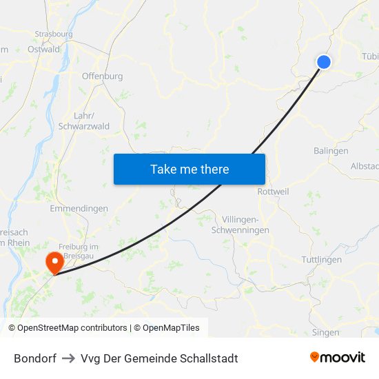 Bondorf to Vvg Der Gemeinde Schallstadt map