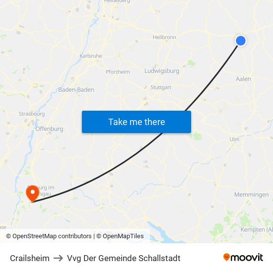 Crailsheim to Vvg Der Gemeinde Schallstadt map