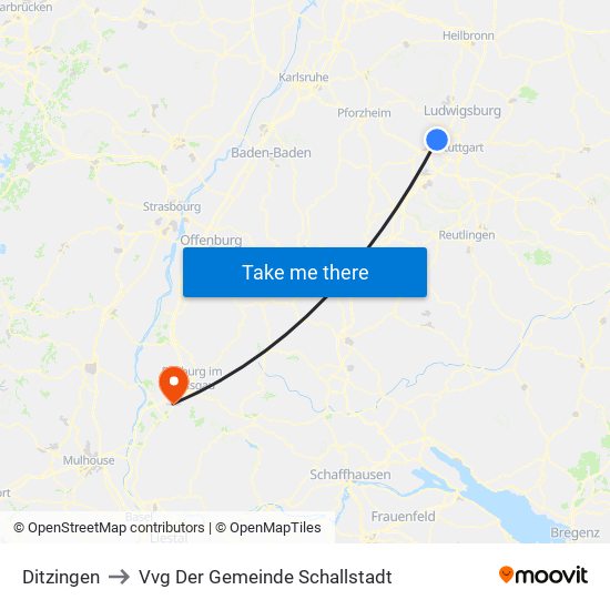 Ditzingen to Vvg Der Gemeinde Schallstadt map