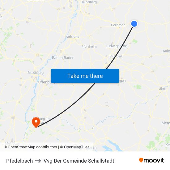 Pfedelbach to Vvg Der Gemeinde Schallstadt map