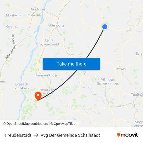 Freudenstadt to Vvg Der Gemeinde Schallstadt map