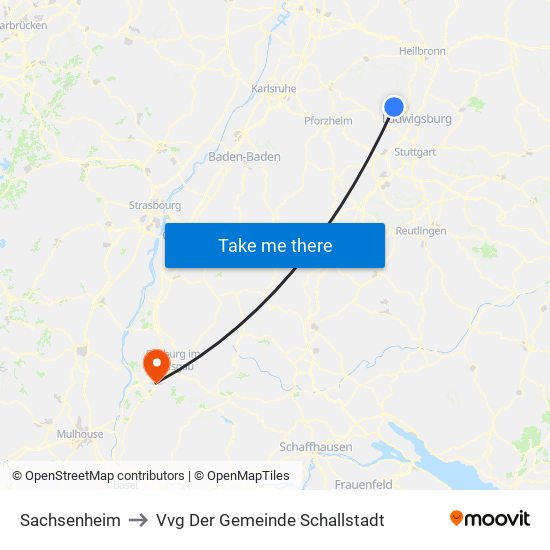 Sachsenheim to Vvg Der Gemeinde Schallstadt map