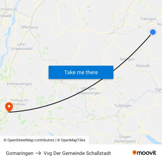 Gomaringen to Vvg Der Gemeinde Schallstadt map