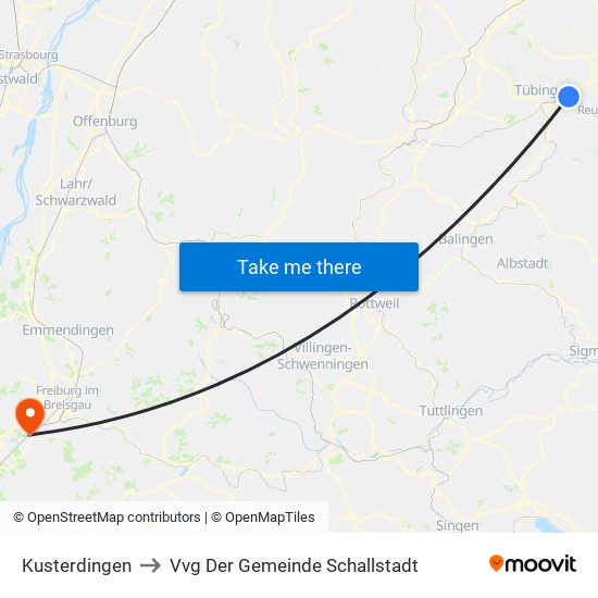 Kusterdingen to Vvg Der Gemeinde Schallstadt map