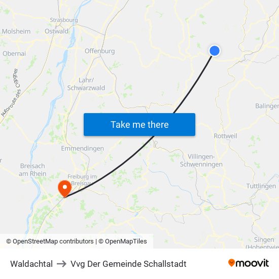 Waldachtal to Vvg Der Gemeinde Schallstadt map