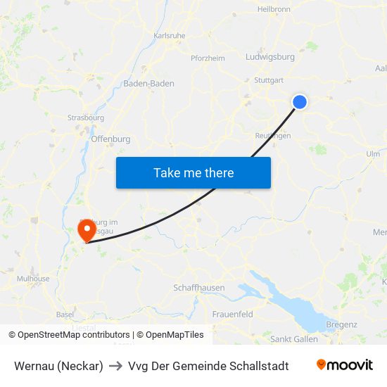 Wernau (Neckar) to Vvg Der Gemeinde Schallstadt map