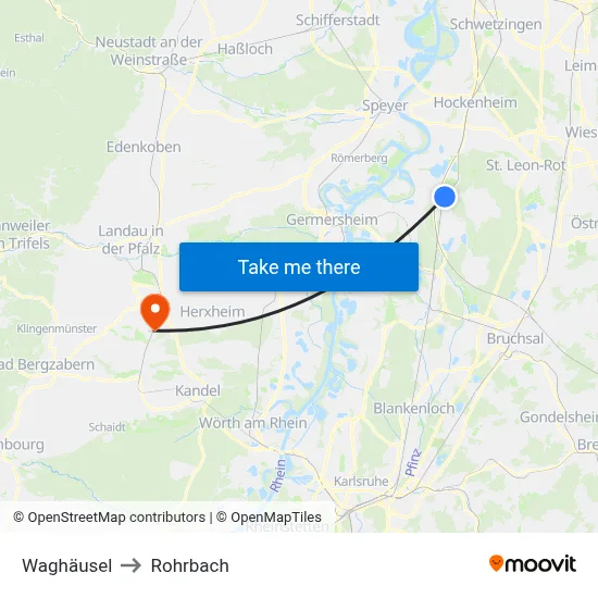Waghäusel to Rohrbach map