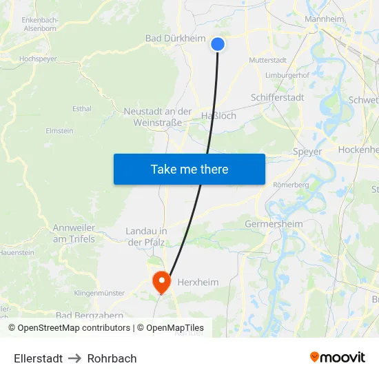 Ellerstadt to Rohrbach map