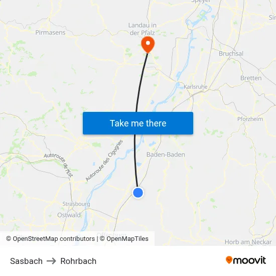 Sasbach to Rohrbach map