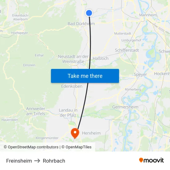 Freinsheim to Rohrbach map