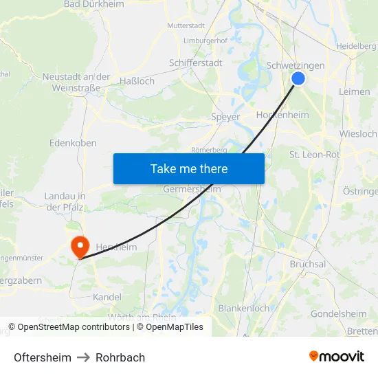 Oftersheim to Rohrbach map