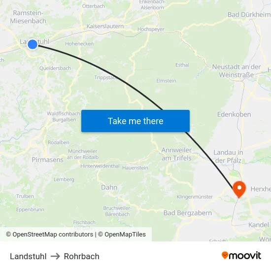 Landstuhl to Rohrbach map