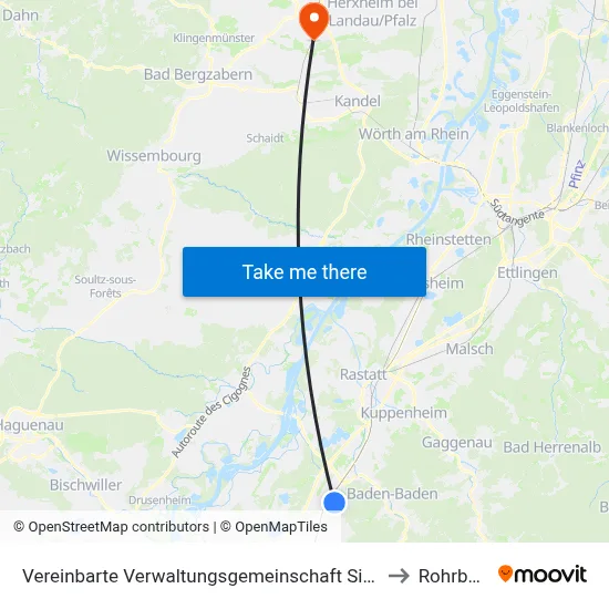 Vereinbarte Verwaltungsgemeinschaft Sinzheim to Rohrbach map