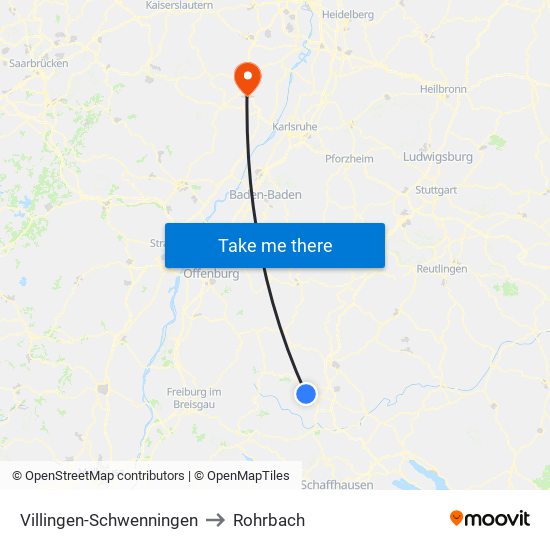 Villingen-Schwenningen to Rohrbach map