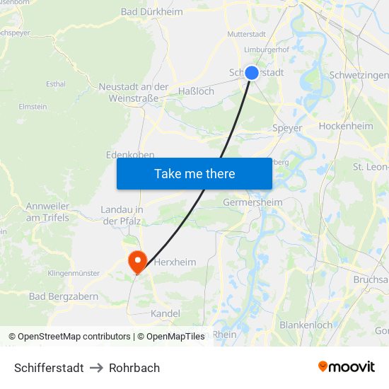 Schifferstadt to Rohrbach map