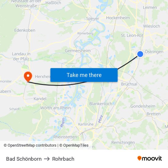 Bad Schönborn to Rohrbach map