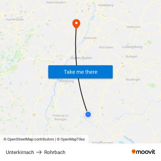 Unterkirnach to Rohrbach map