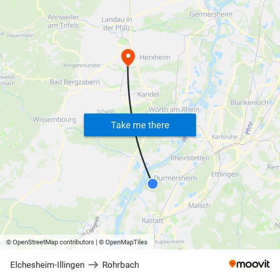 Elchesheim-Illingen to Rohrbach map