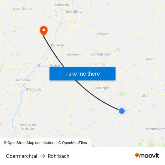 Obermarchtal to Rohrbach map