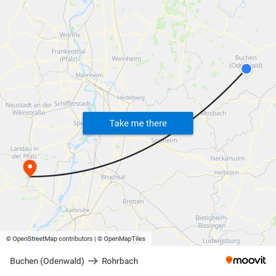 Buchen (Odenwald) to Rohrbach map
