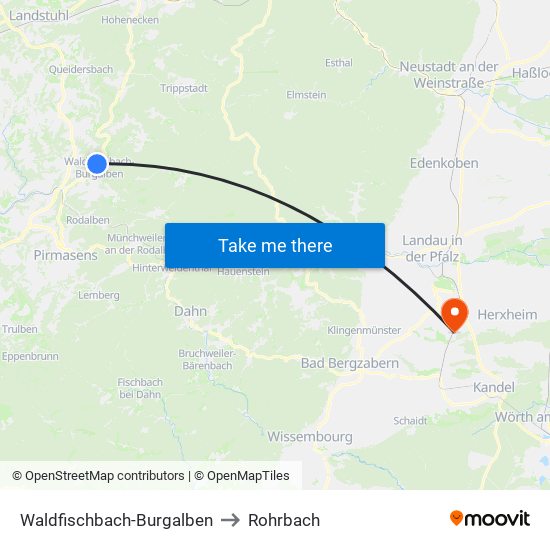 Waldfischbach-Burgalben to Rohrbach map