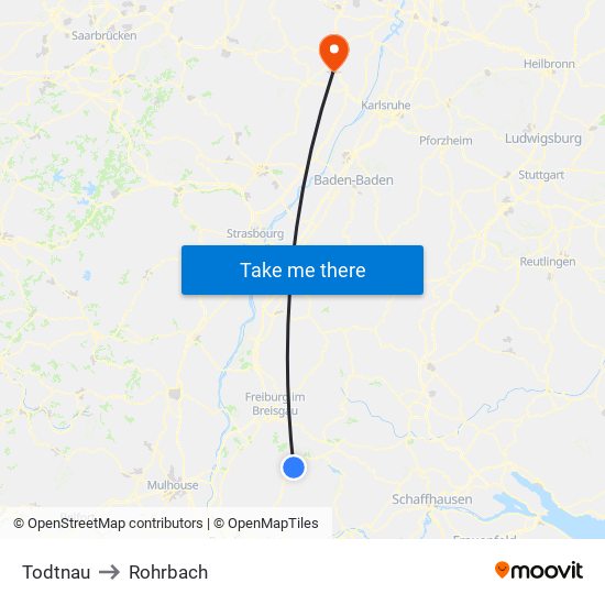 Todtnau to Rohrbach map