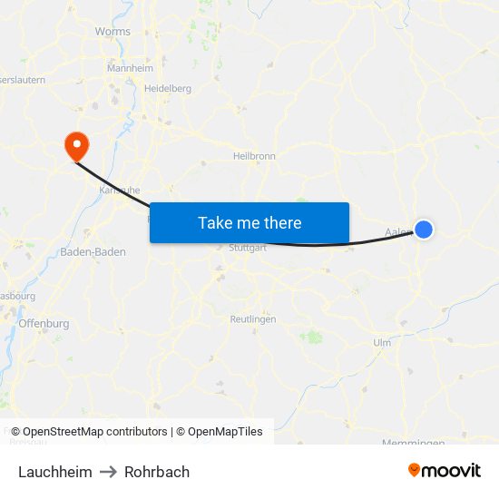 Lauchheim to Rohrbach map