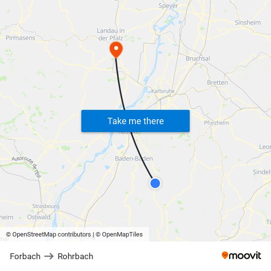 Forbach to Rohrbach map