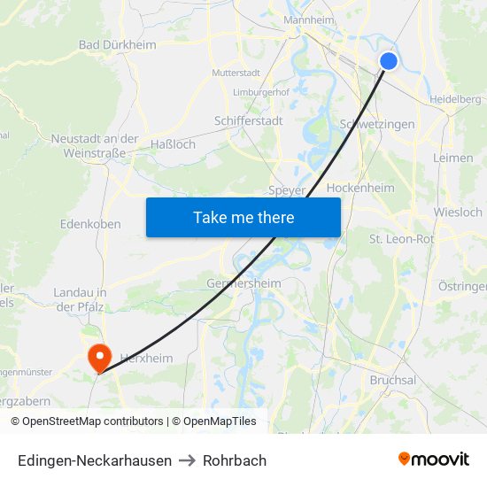 Edingen-Neckarhausen to Rohrbach map
