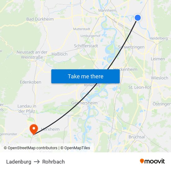 Ladenburg to Rohrbach map