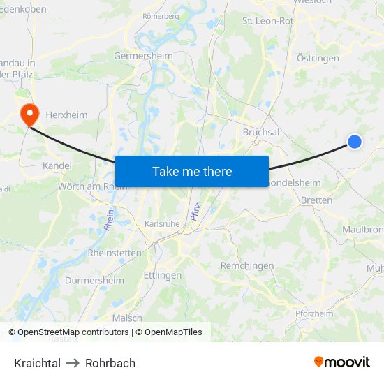 Kraichtal to Rohrbach map