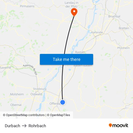 Durbach to Rohrbach map