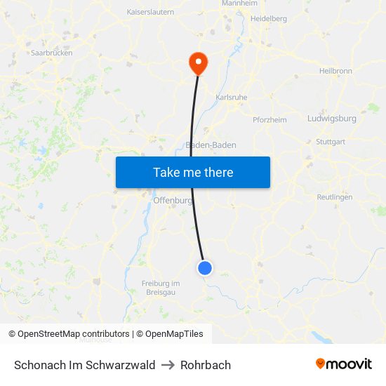 Schonach Im Schwarzwald to Rohrbach map