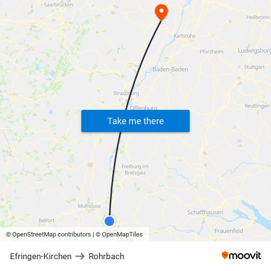 Efringen-Kirchen to Rohrbach map